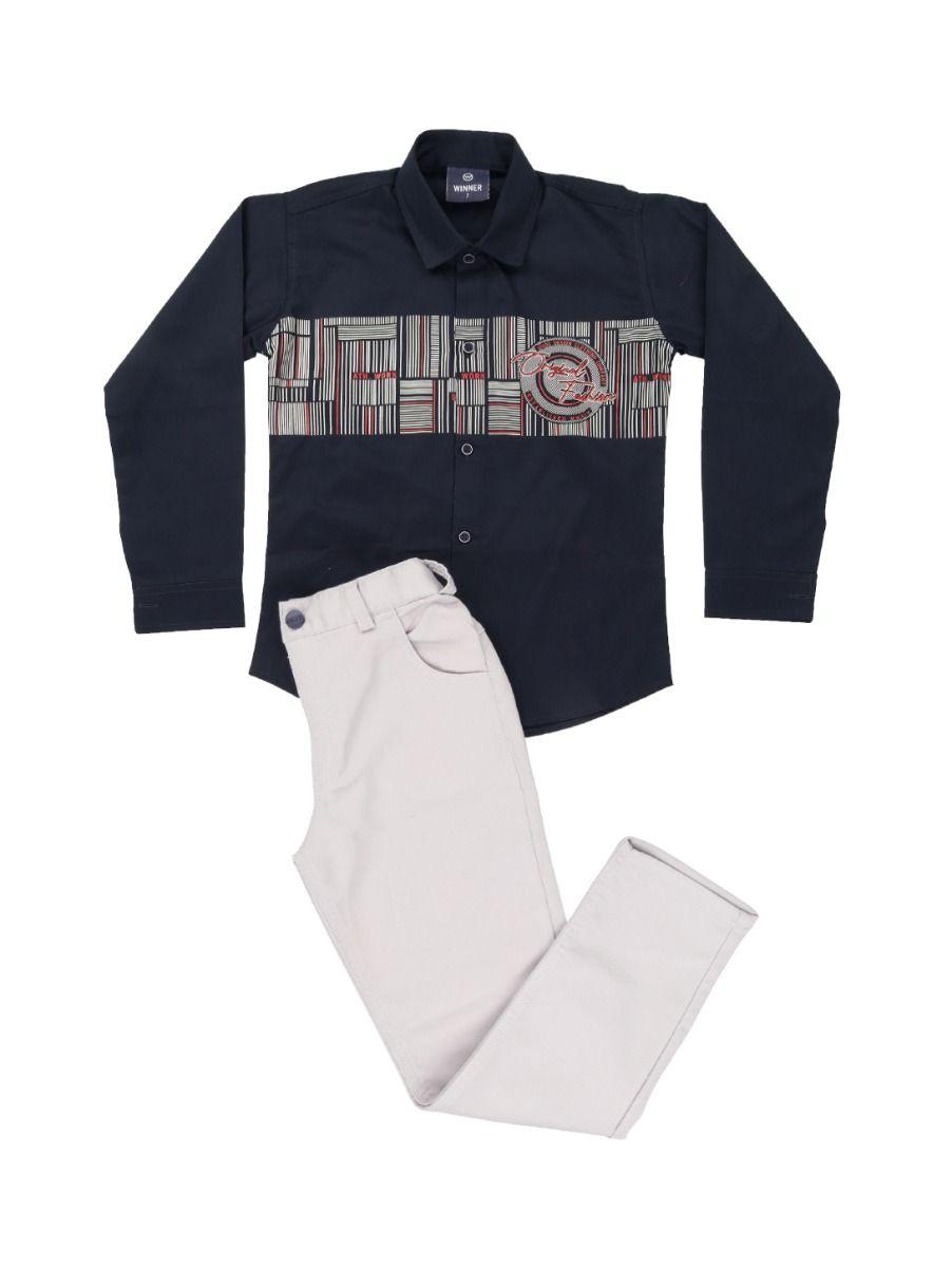 Boys Readymade Navy Casual Shirt and Pant Set
