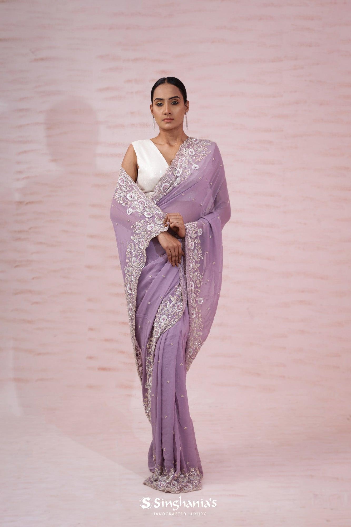african-violet-printed-georgette-saree-with-hand-embroidery