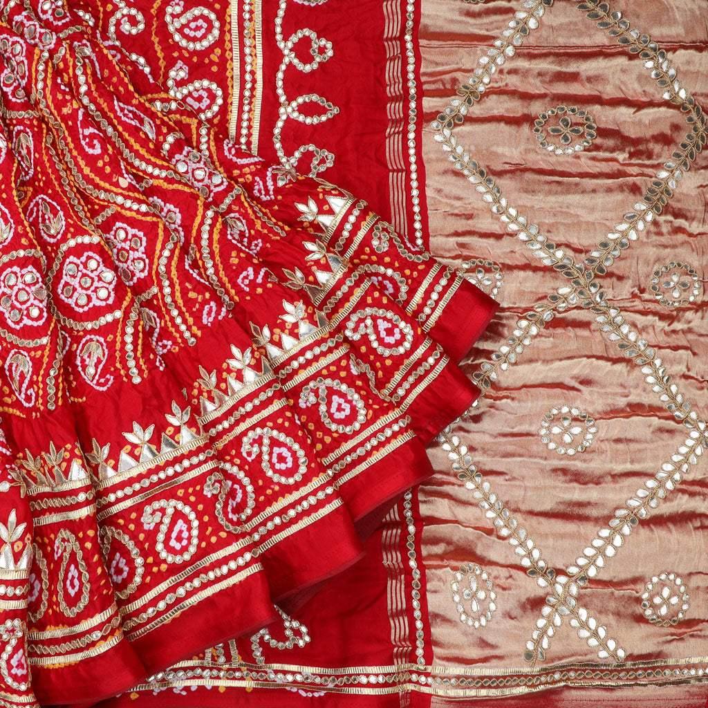 Scarlet Red Bandhani Silk Handloom Saree