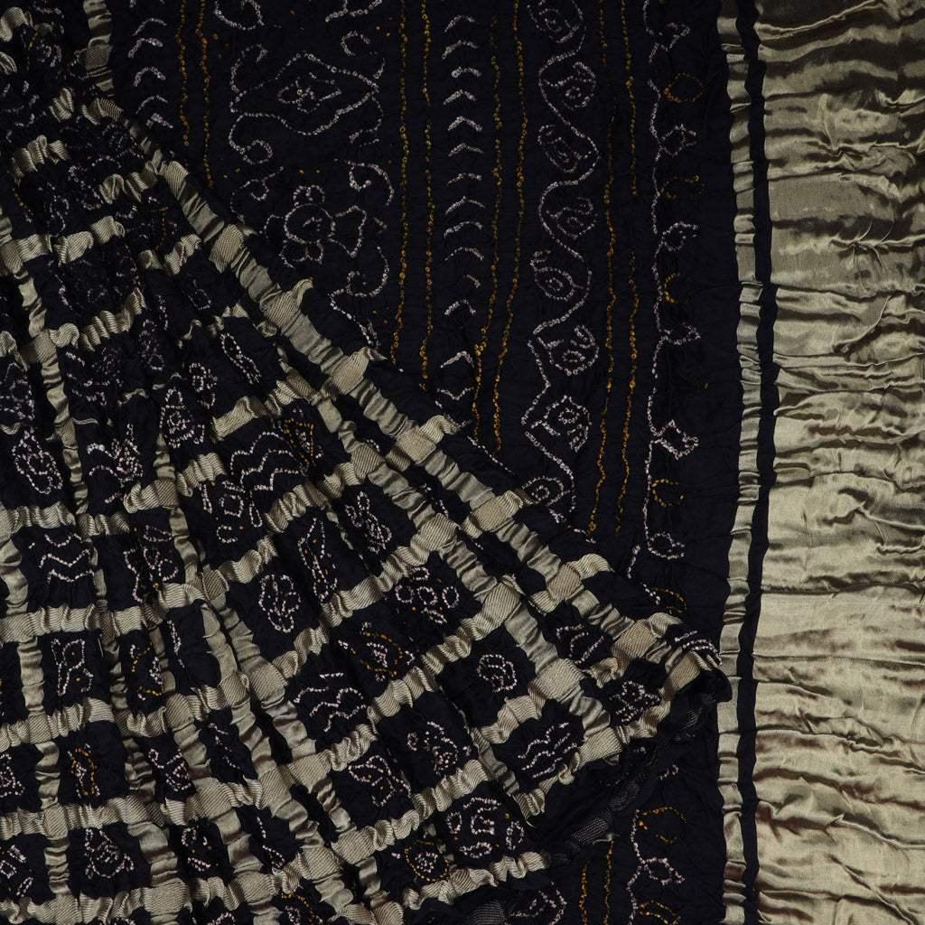 Black Bandhani Silk Handloom Saree