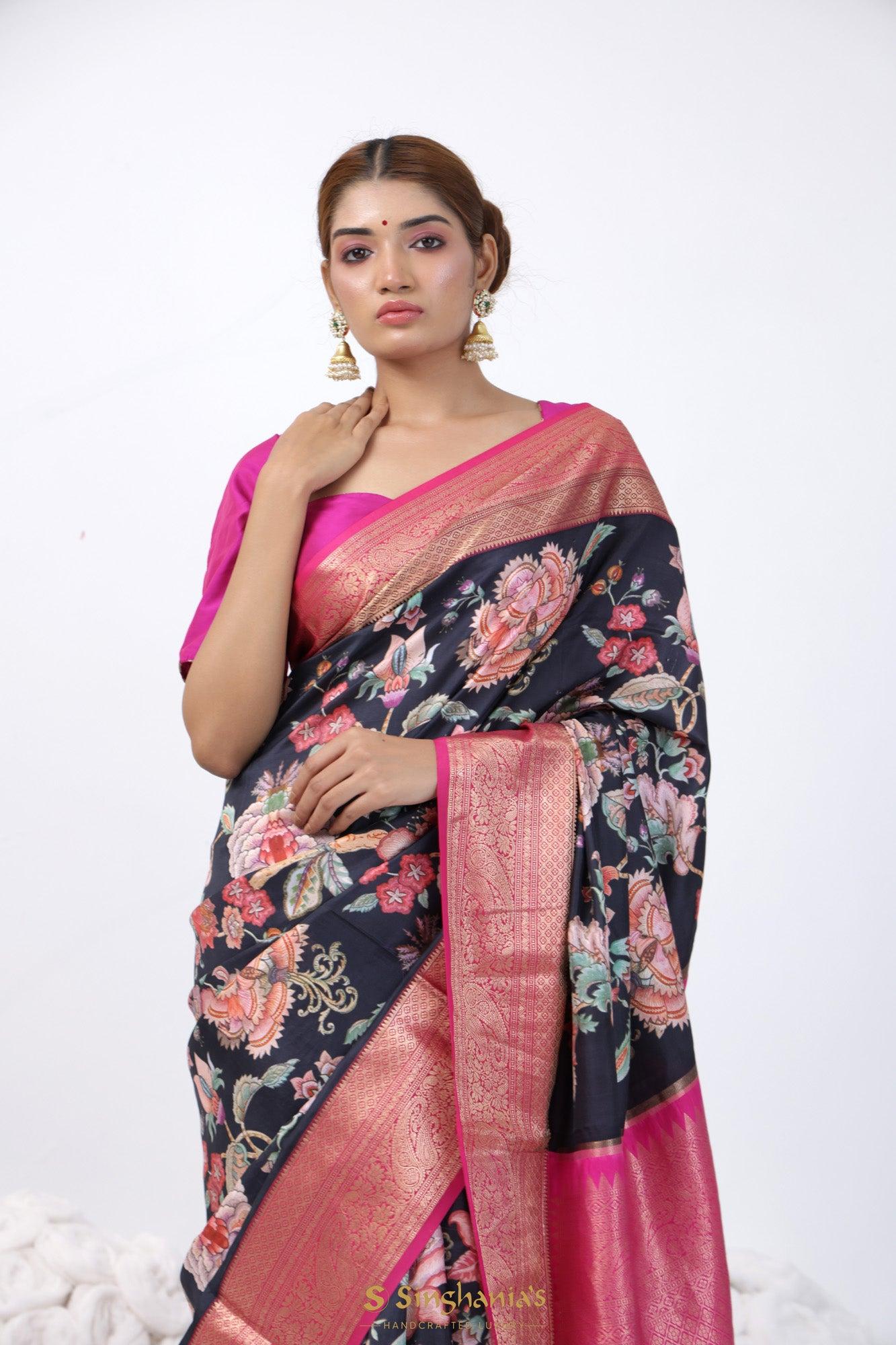 pitch-black-kanjivaram-printed-saree-with-floral-design