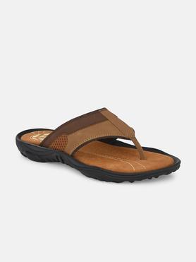 Synthetic Slip-on Men's Casual Wear Sandals - Tan