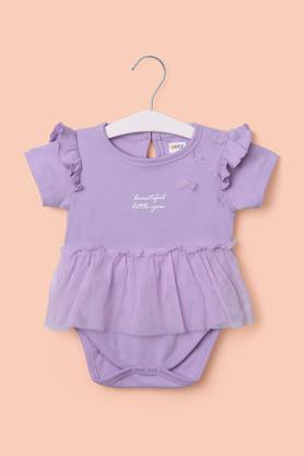 Printed Cotton Round Neck Infant Girl's Rompers - Lilac