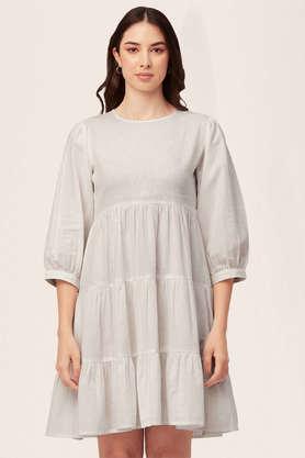 solid-cotton-flex-round-neck-women's-maxi-dress---white