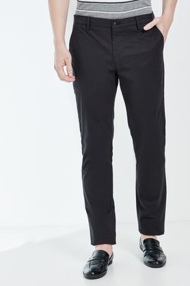 Solid Cotton Stretch Slim Fit Mens Trousers - Black
