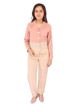 Solid Georgette Collar Neck GirI's Casual Wear Clothing Set - Dusty Pink