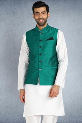 Solid Cotton Blend Collared Men's Casual Nehru Jacket - Multi