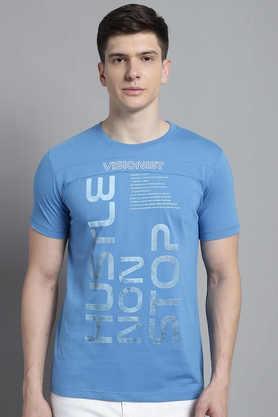 Printed Cotton Blend Slim Fit Men's T-Shirt - Blue