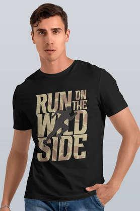Run on the Wild Side Round Neck Mens T-Shirt - Black