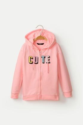 Printed Cotton Hood Girls Sweatshirt - Pink