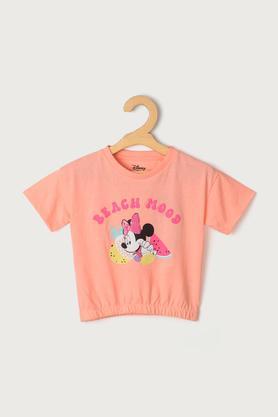 Graphic Print Blended Regular Fit Girls T-Shirt - Peach