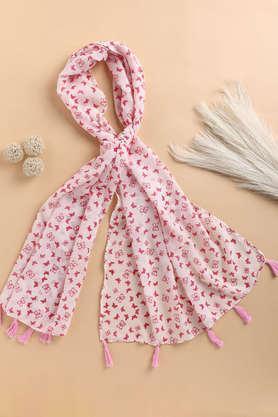 Stylish White And Pink Printed Chiffon Stole