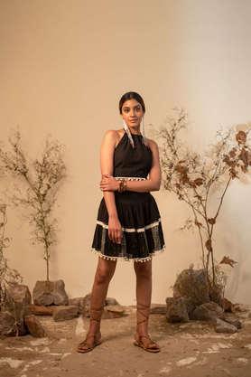 Embellished Rayon Regular Fit Women's Casual Skirt - Black
