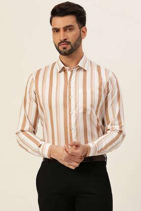 Stripes Cotton Regular Fit Men's Casual Shirt - Tan