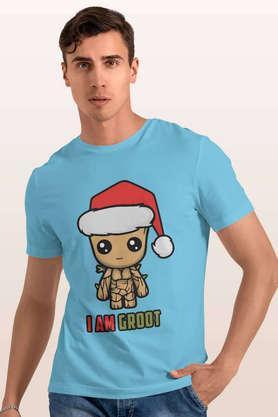 Groot Santa Round Neck Mens T-Shirt - Sky Blue