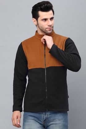 Fleece Front Zip Slim Fit Mens Casual Wear Jacket - Black