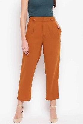 solid-regular-fit-polyester-women's-casual-wear-trousers---mustard