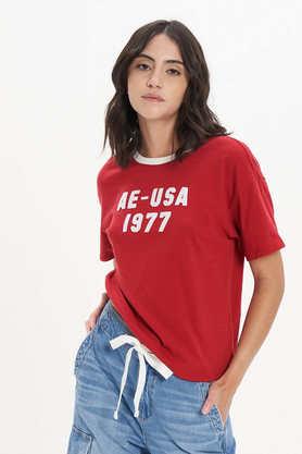 Printed Cotton Regular Fit Women's T-Shirt - Red