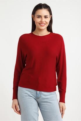 solid-wool-round-neck-women's-sweater---maroon