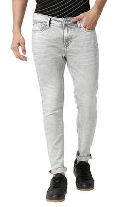 Mid Wash Cotton Tapered Fit Men's Jeans - Grey