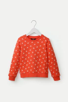 Polka Dots Cotton Blend Round Neck Girls Sweatshirt - Coral