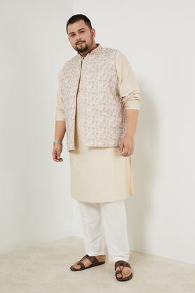 Plus Size Jacquard Polyester Men's Festive Wear Nehru Jacket - Off White