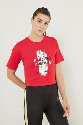Printed Cotton Round Neck Women's T-Shirt - Red