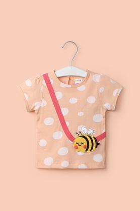 Polka Dots Cotton Round Neck Infant Girl's T-Shirt - Peach