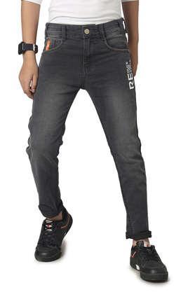 Solid Cotton Regular Fit Boys Jeans - Grey