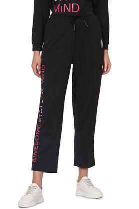typographic-polyester-straight-fit-women's-track-pants---black