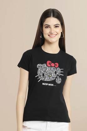 Typographic Cotton Round Neck Women's T-Shirt - Black