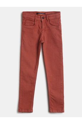 Solid Cotton Blend Slim Fit Boys Jeans - Red