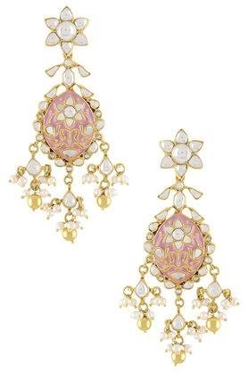 gold-plated-silver-apsara-floral-pink-enamel-earrings