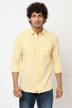 Solid Cotton Regular Fit Men's Casual Shirt - Yellow
