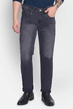 Light Wash Cotton Straight Fit Men's Jeans - Grey