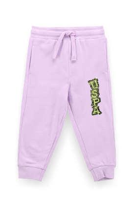 Sequinned Cotton Regular Fit Girls Track Pants - Purple