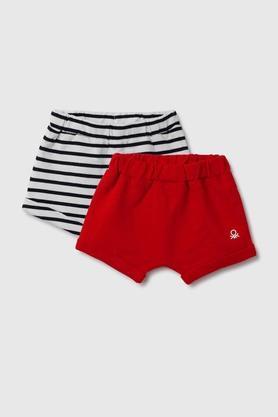 Stripes Cotton Regular Fit Infant Boys Shorts - Red