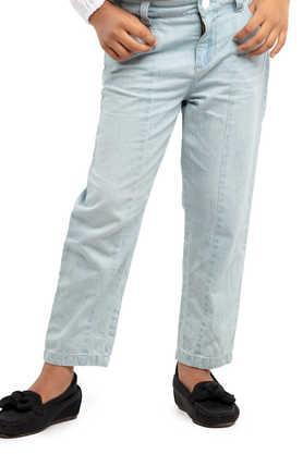 Solid Cotton Regular Fit Girls Track Pants - Blue