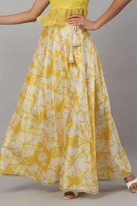 Regular Fit Ankle Length Silk Women's Festive Wear Skirt - Yellow