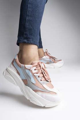 Mesh Lace Up Girls Sport Shoes - Peach