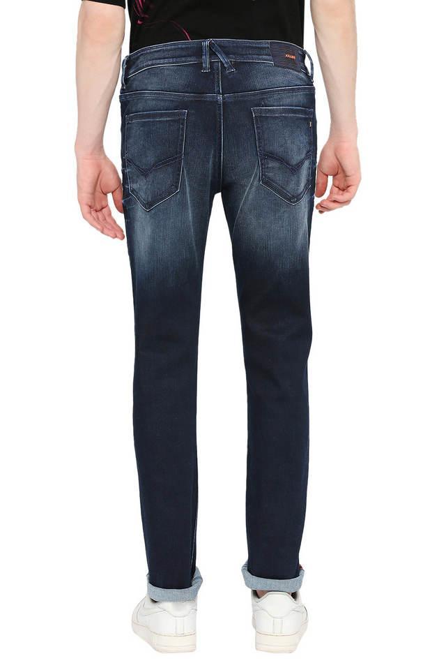 Light Wash Polyester Tapered Fit Men's Jeans - Blue