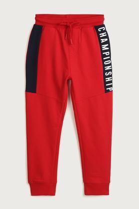 Printed Cotton Regular Fit Boys Joggers - Red