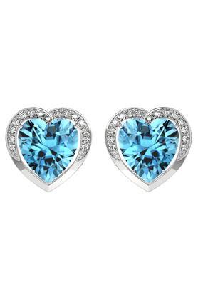 925 Sterling Silver Rhodium Plated Sky Blue Heart Stud Earrings With Screw Back