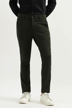 textured-polyester-slim-fit-men's-casual-trousers---green