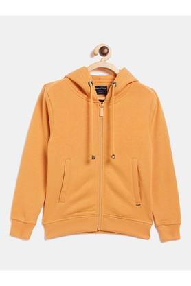 Solid Poly Cotton Hood Girls Sweatshirt - Orange