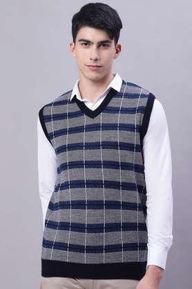 textured-acrylic-v-neck-men's-pullover---navy