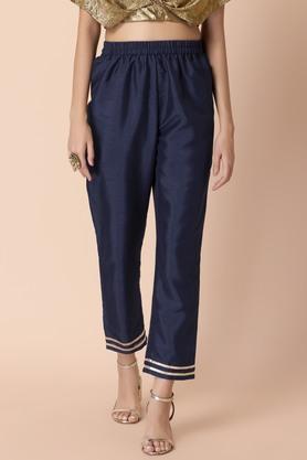 solid-silk-regular-fit-women's-casual-trousers---blue