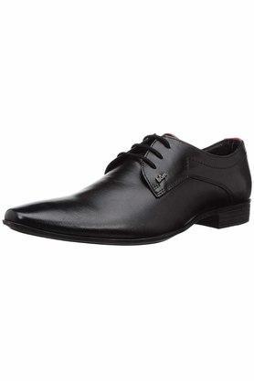 Leather Regular Lace Up Mens Derby Shoes - Black