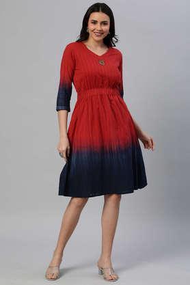 solid-cotton-v-neck-women's-ethnic-dress---maroon
