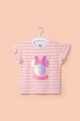 printed-cotton-round-neck-girl's-t-shirt---peach